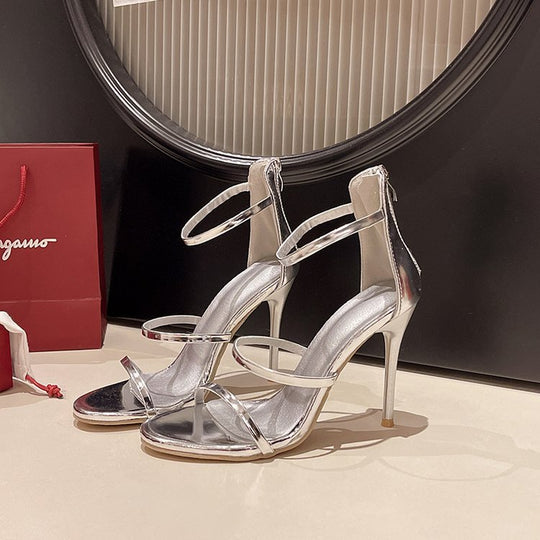Damen elegante Stiletto Sandalen mit zarten Riemchen EB