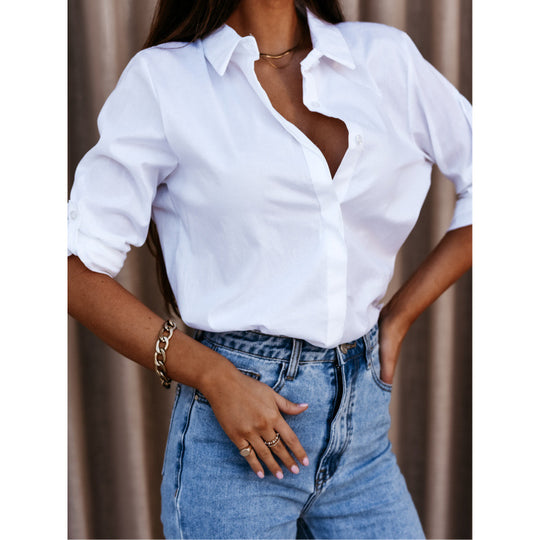 Damen lässiges Oversized-Hemd mit Umtragbarem Kragen EB