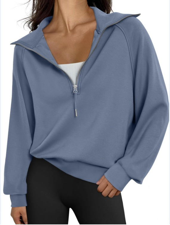 Damen lässiger Sweatpullover mit hohem Kragen und Reißverschluss EB