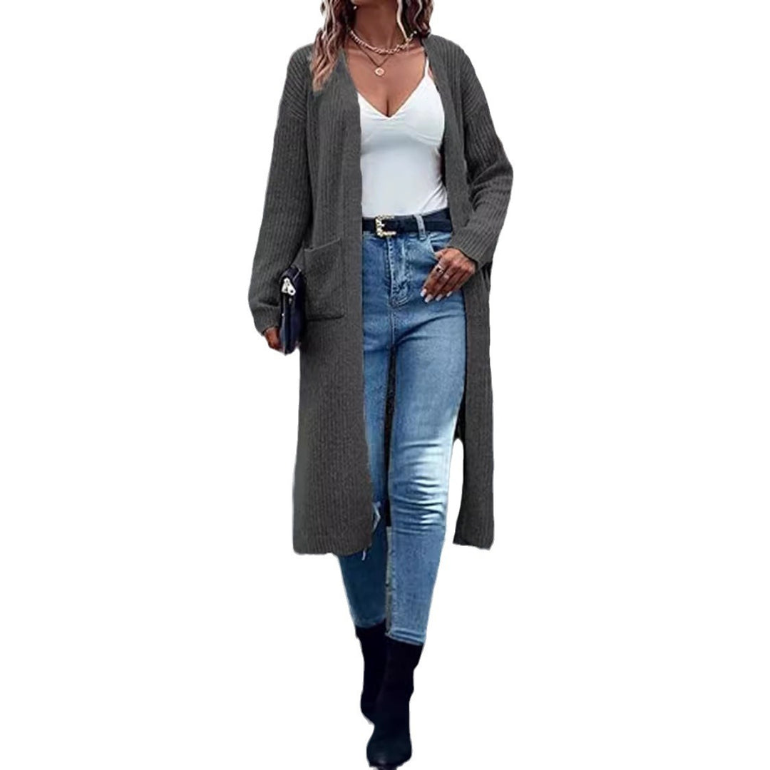 Damen Langer Strickcardigan mit tiefen Taschen und offenem Schnitt EB