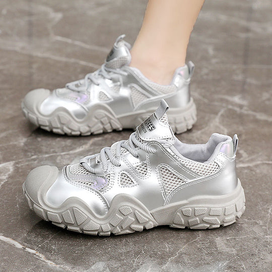 Damen Sportliche Sneakers mit reflektierender Oberfläche EB