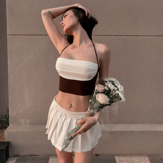 Damen modisches Trägershirt mit asymmetrischem Design und Raffungen EB
