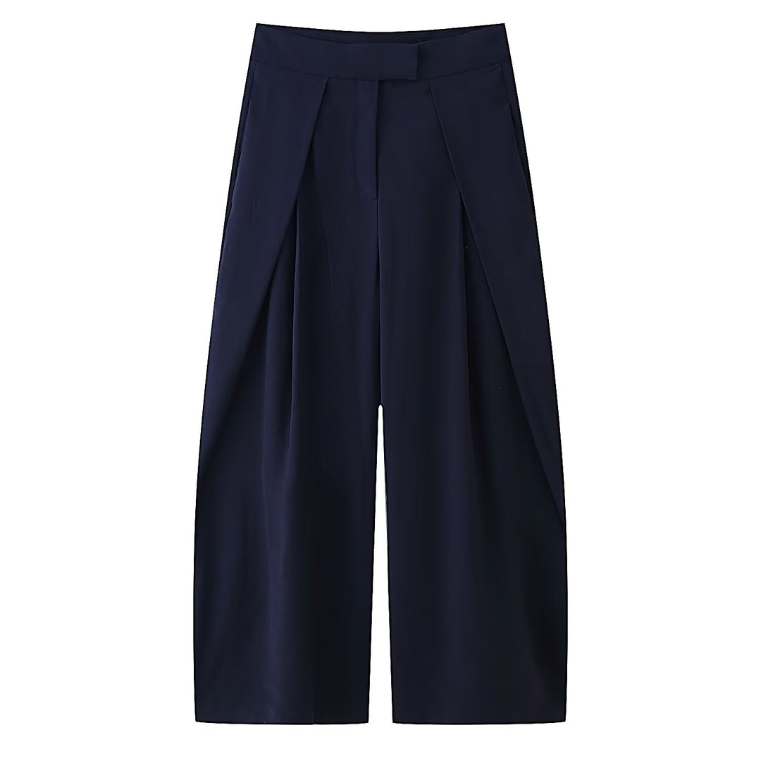 Damen weit geschnittene Culotte-Hose mit eleganten Falten und hohem Bund EB