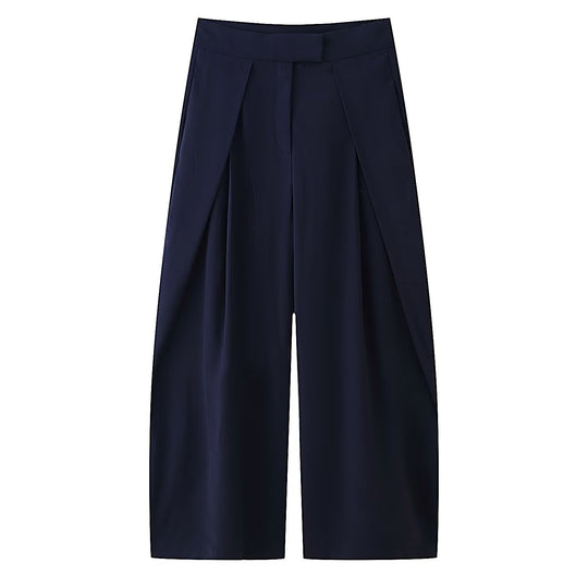 Damen weit geschnittene Culotte-Hose mit eleganten Falten und hohem Bund EB