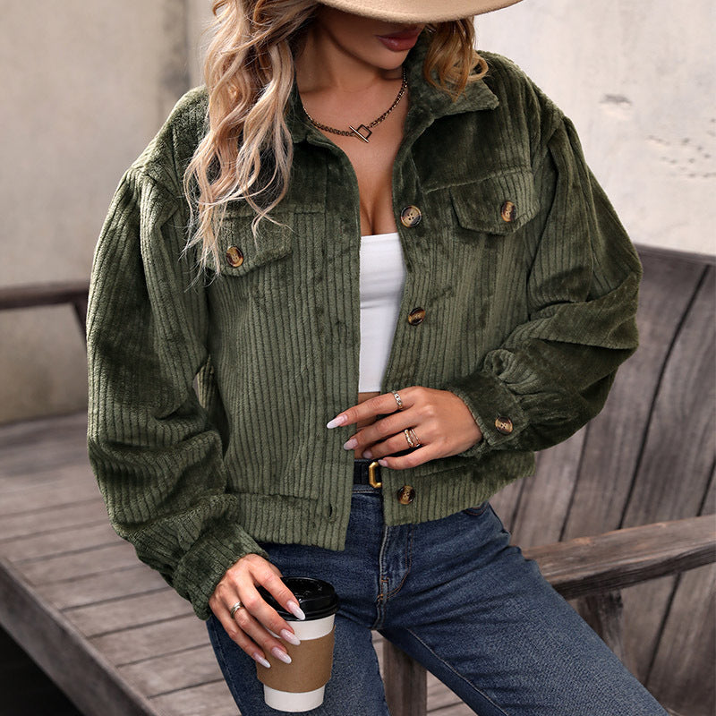 Damen Cordjacke im lässigen Schnitt mit zwei Brusttaschen und modischer Knopfleiste EB