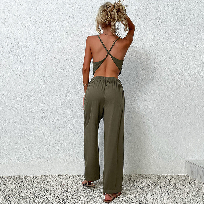 Damen Urbane Jumpsuit mit weitem Bein und flutterndem Oberteil EB