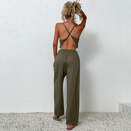 Damen Urbane Jumpsuit mit weitem Bein und flutterndem Oberteil EB