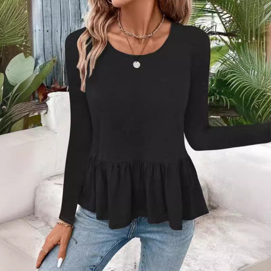 Damen Langarmshirt mit voluminösem Peplumschnitt EB