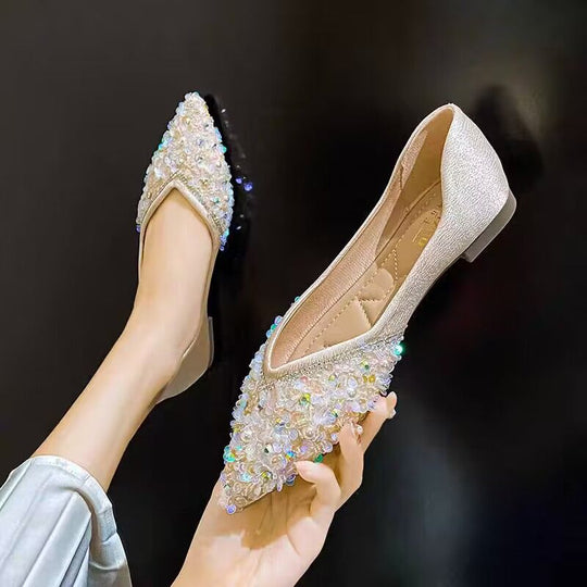 Damen funkelnde Ballerinas mit leuchtenden Strass-Applikationen und elegantem Schuhdesign EB