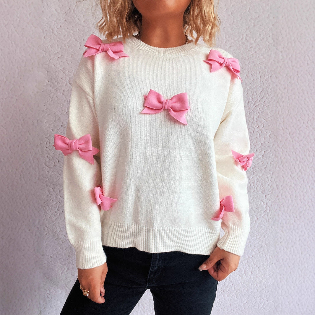 Damen Pullover mit verspielten Schleifenapplikationen EB