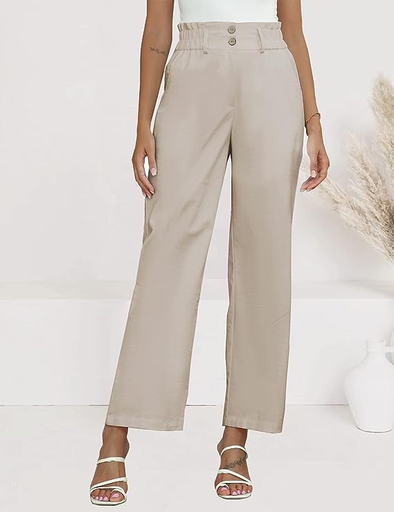 Damen Bequeme Weit geschnittene Hose mit elastischem Bund und Knopfdetails EB