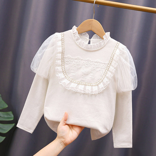 Mädchen T-Shirt mit eleganten Tüllärmeln und Rüschendetails EB