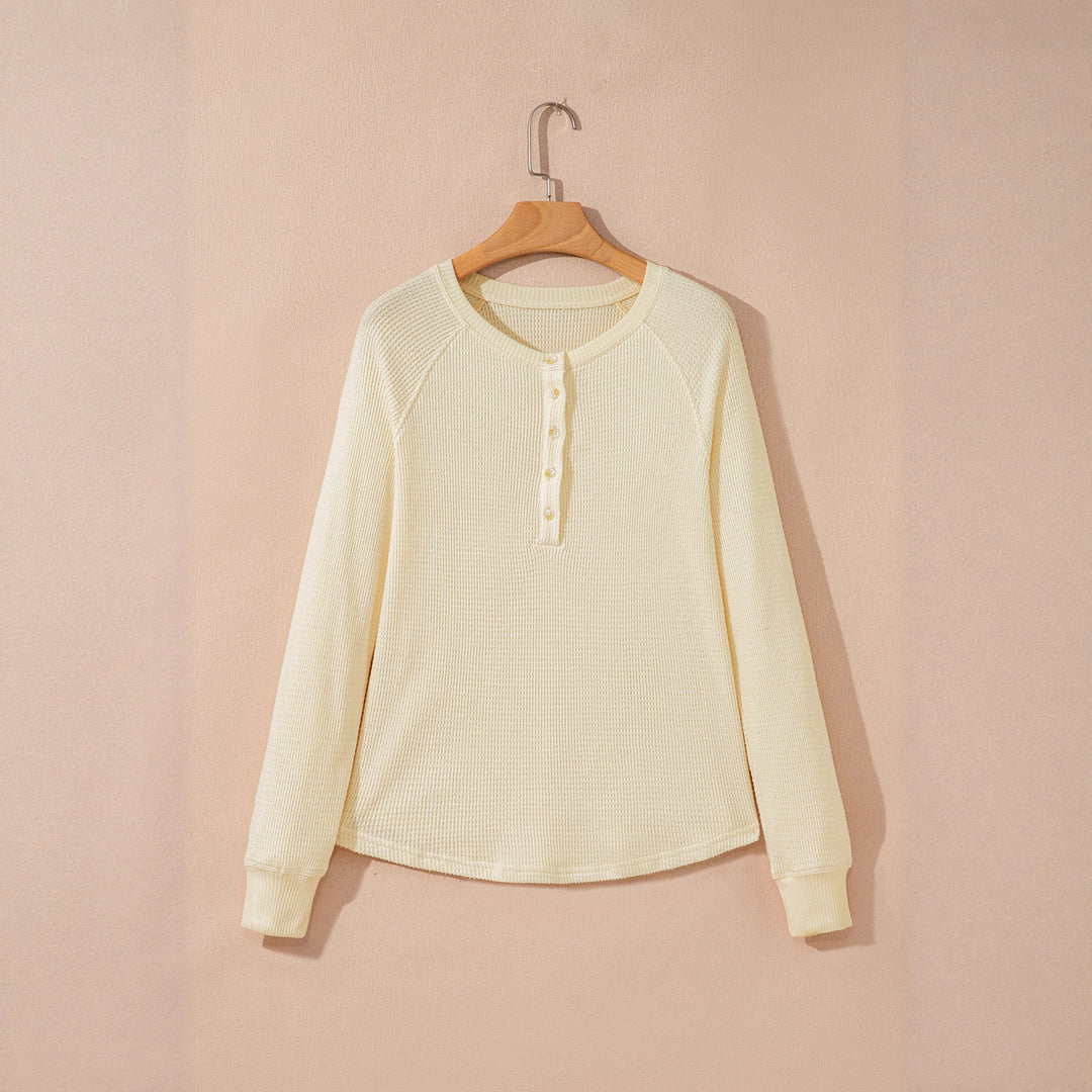 Damen lässiger Henley-Pullover aus strukturiertem Material EB