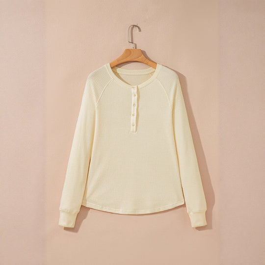Damen lässiger Henley-Pullover aus strukturiertem Material EB