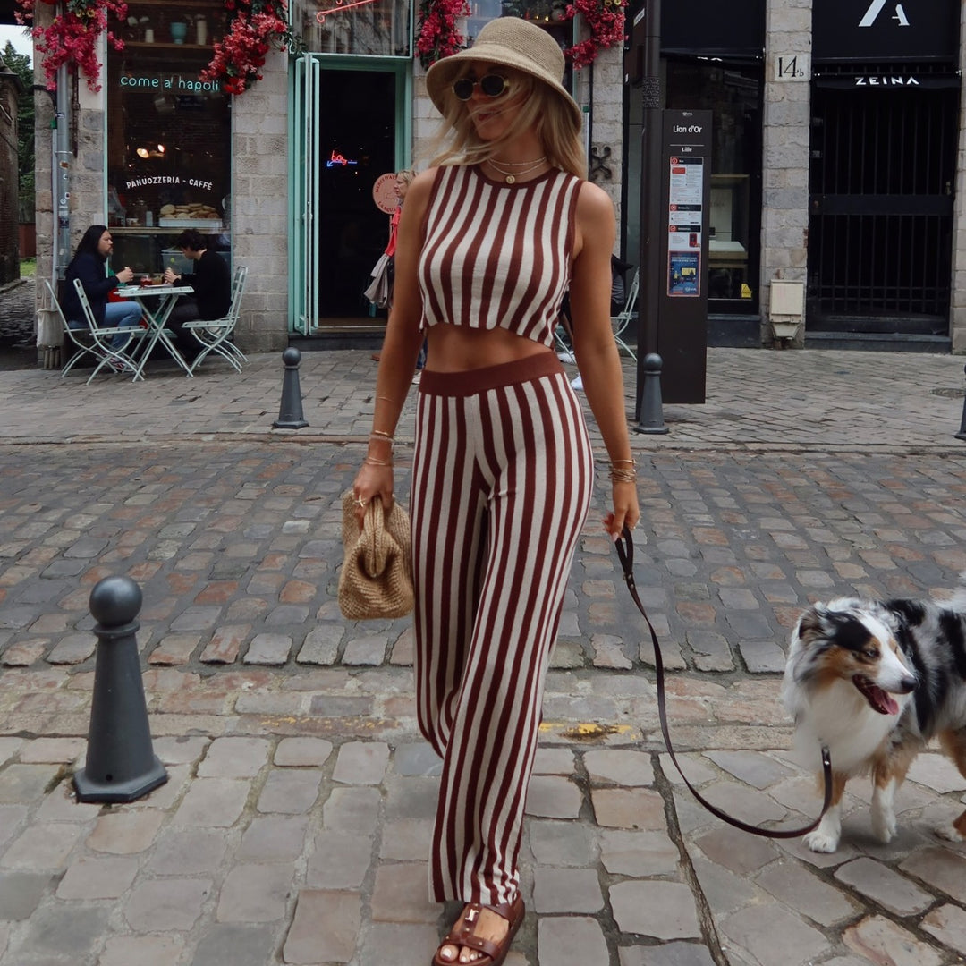 Damen lässiger Jumpsuit mit gestreiftem Design und hohem Bund EB