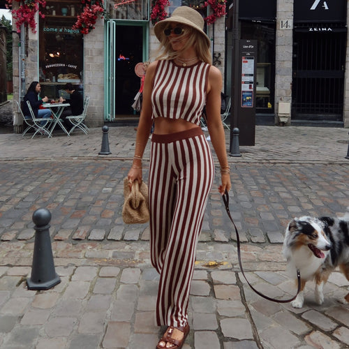Damen lässiger Jumpsuit mit gestreiftem Design und hohem Bund EB