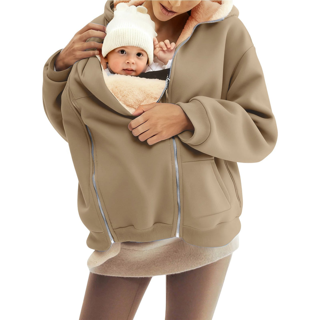 Damen nan Babytrage-Hoodie mit Teddyfutter und Zweiwege-Reißverschluss EB