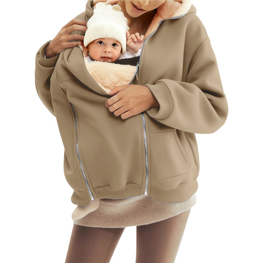 Damen nan Babytrage-Hoodie mit Teddyfutter und Zweiwege-Reißverschluss EB