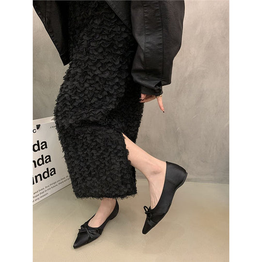 Damen spitze Ballerinas aus luxuriösem Satin mit zarter Schleifenverzierung EB