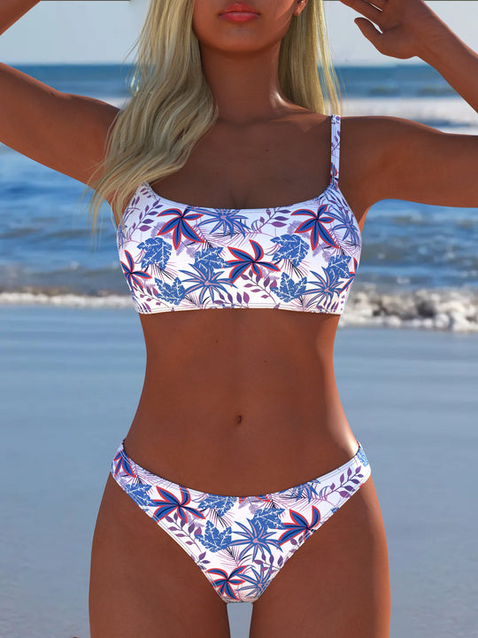 Damen Bikini-Set mit trendigem floralem Muster und breiten Trägern EB