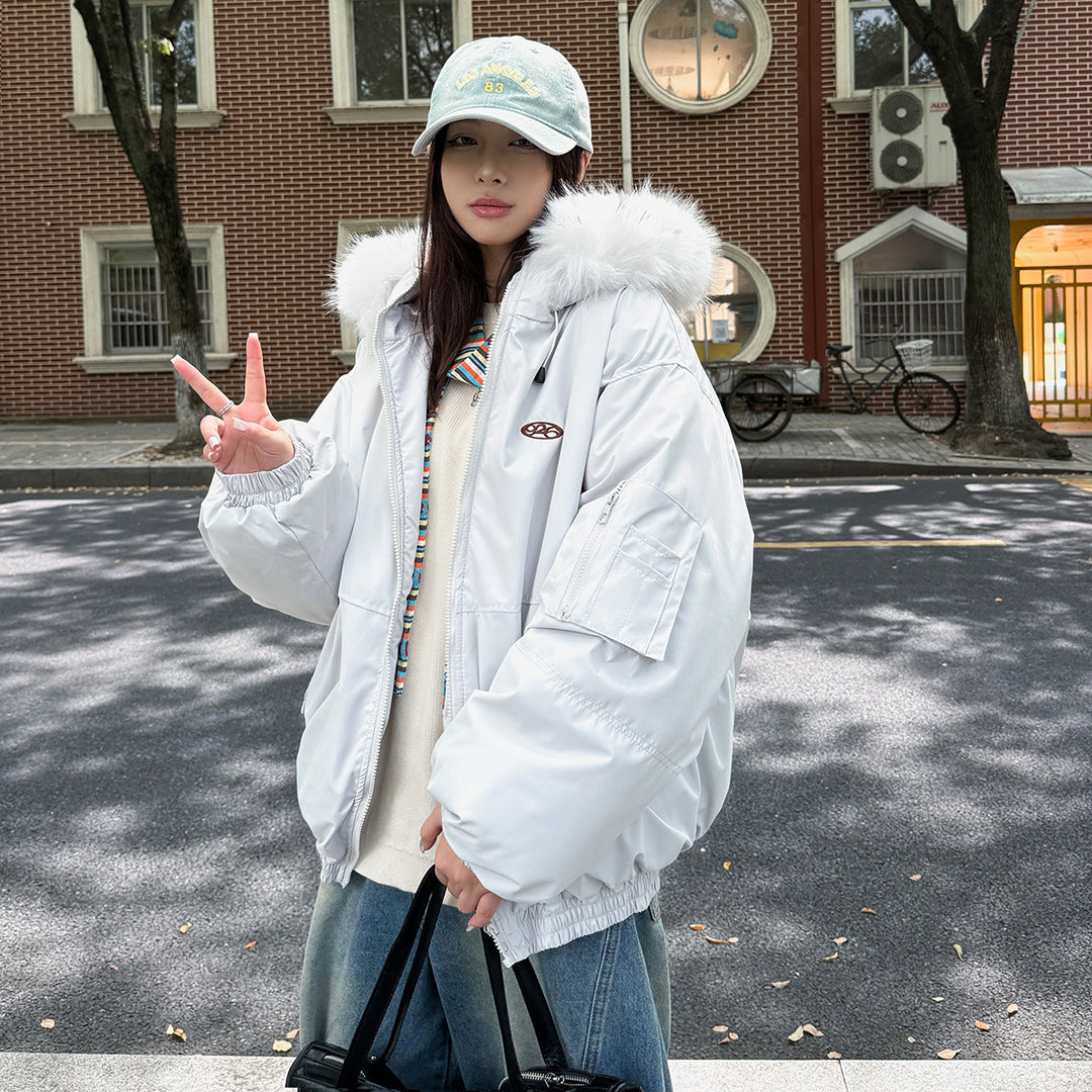 Damen Sportliche Winterjacke mit abnehmbarem Kunstfellkragen und praktischen Taschen EB