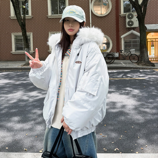 Damen Sportliche Winterjacke mit abnehmbarem Kunstfellkragen und praktischen Taschen EB