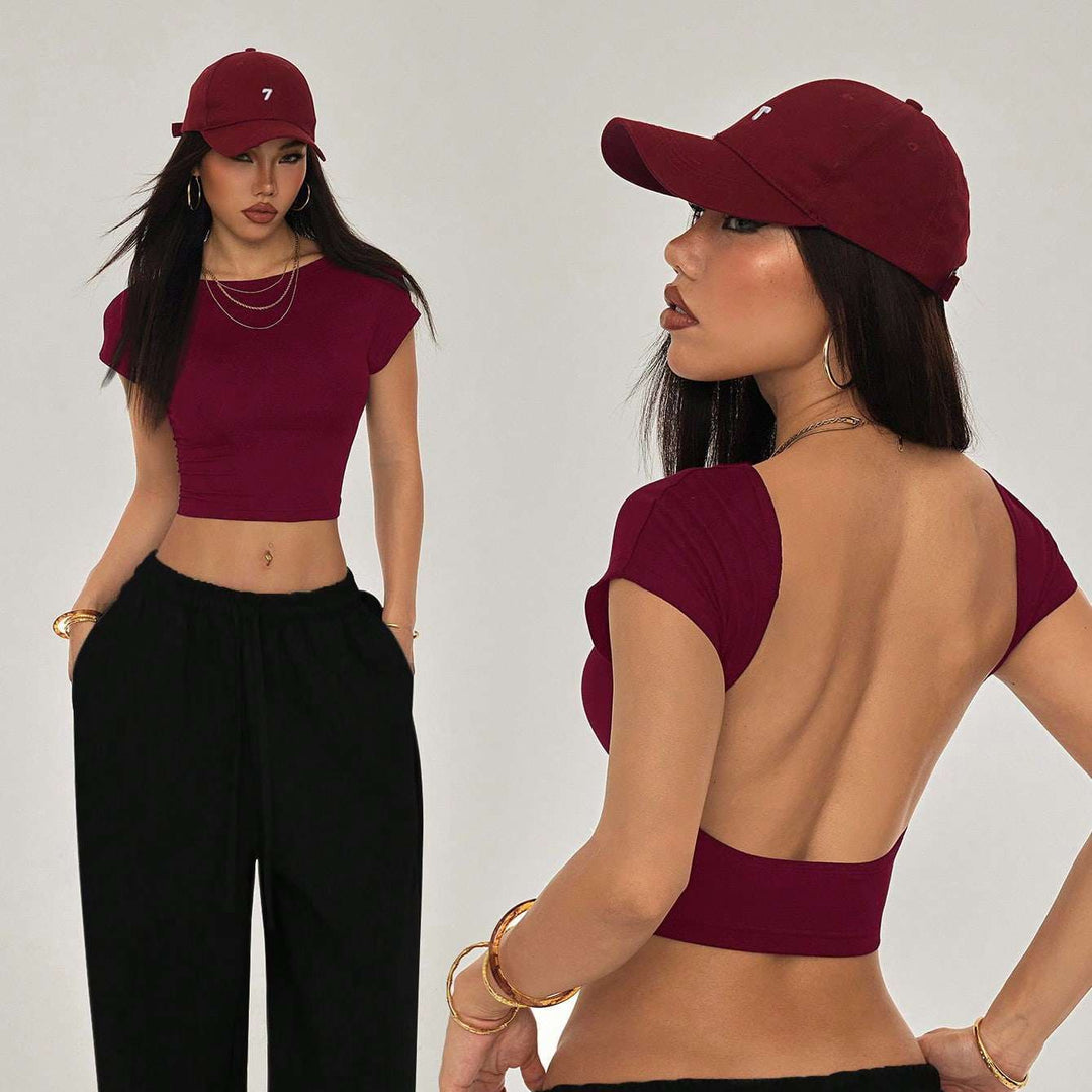 Damen Crop-Top mit breitem Ausschnitt und körperbetontem Schnitt EB