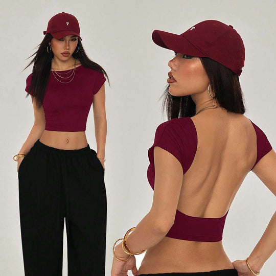 Damen Crop-Top mit breitem Ausschnitt und körperbetontem Schnitt EB