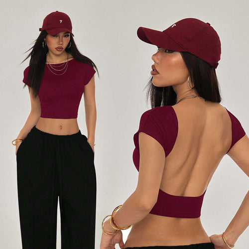 Damen Crop-Top mit breitem Ausschnitt und körperbetontem Schnitt EB
