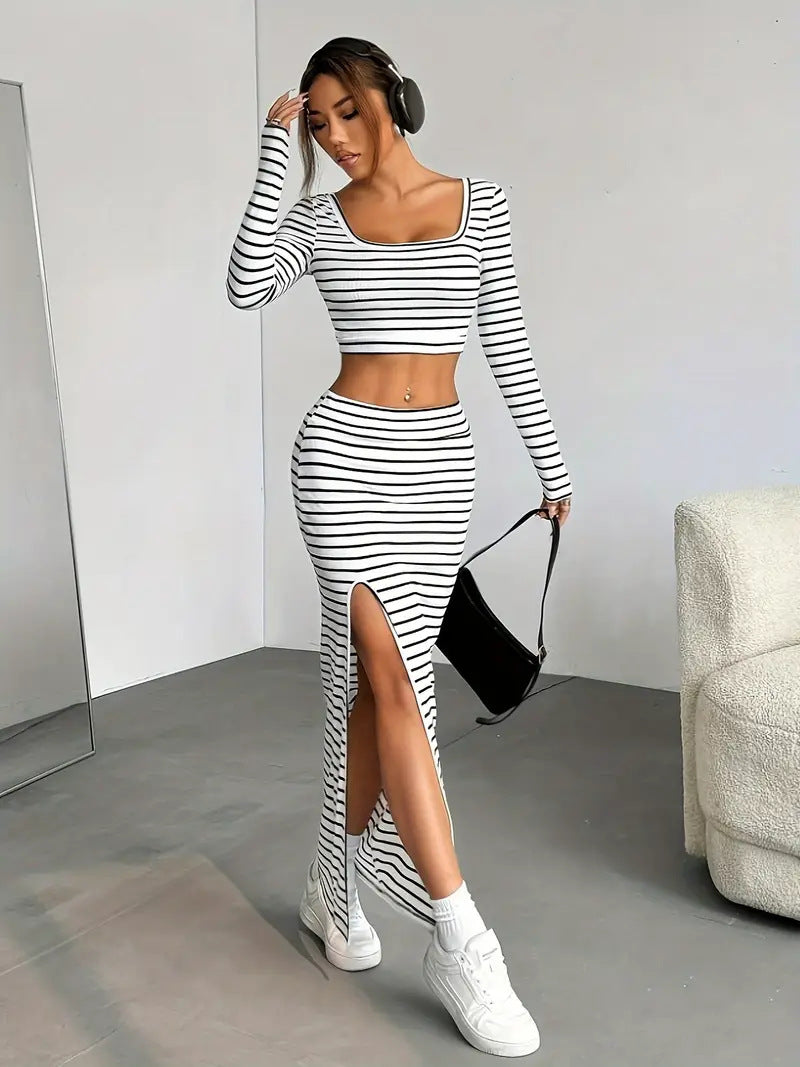 Damen Maxikleid im modernen Streifenlook EB