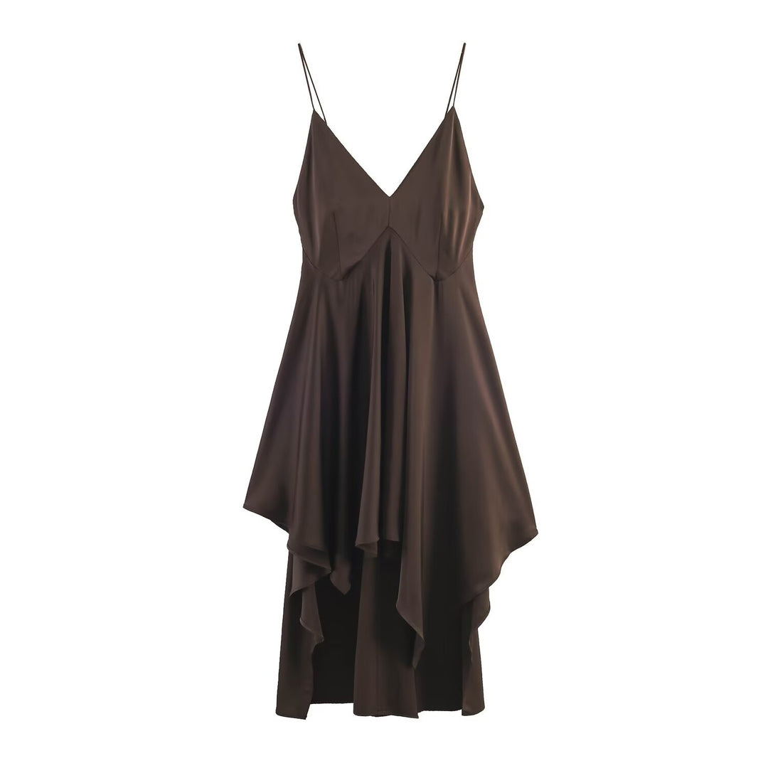 Damen Maxikleid mit elegantem asymmetrischen Saum und feinem V-Ausschnitt R&B