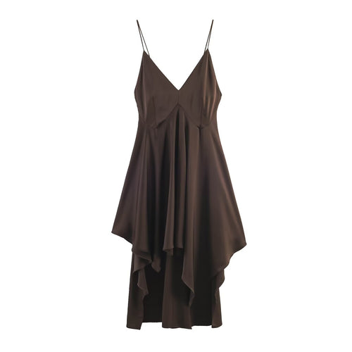Damen Maxikleid mit elegantem asymmetrischen Saum und feinem V-Ausschnitt R&B