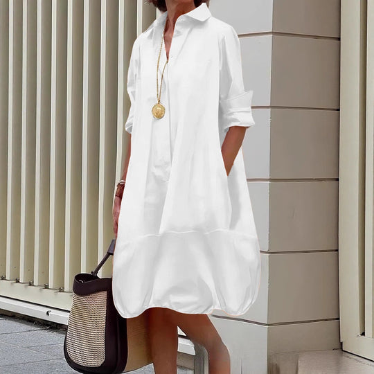Damen Lässiges Hemdblusenkleid mit weit geschnittenem Saum EB