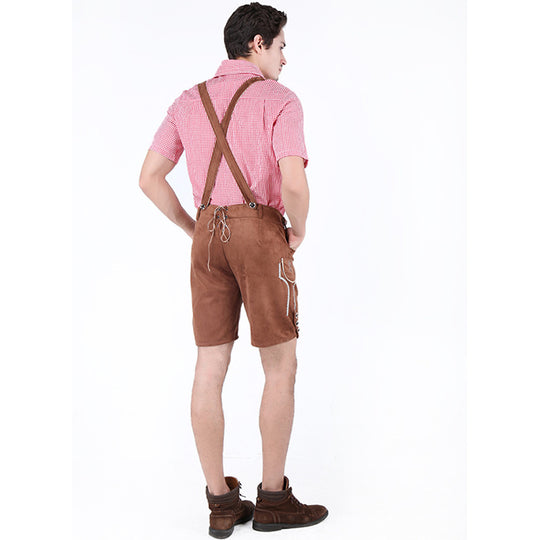 Herren nan kurze Trachtenlederhose aus Wildleder mit bestickter Vorderlatz und verstellbaren Trägern EB