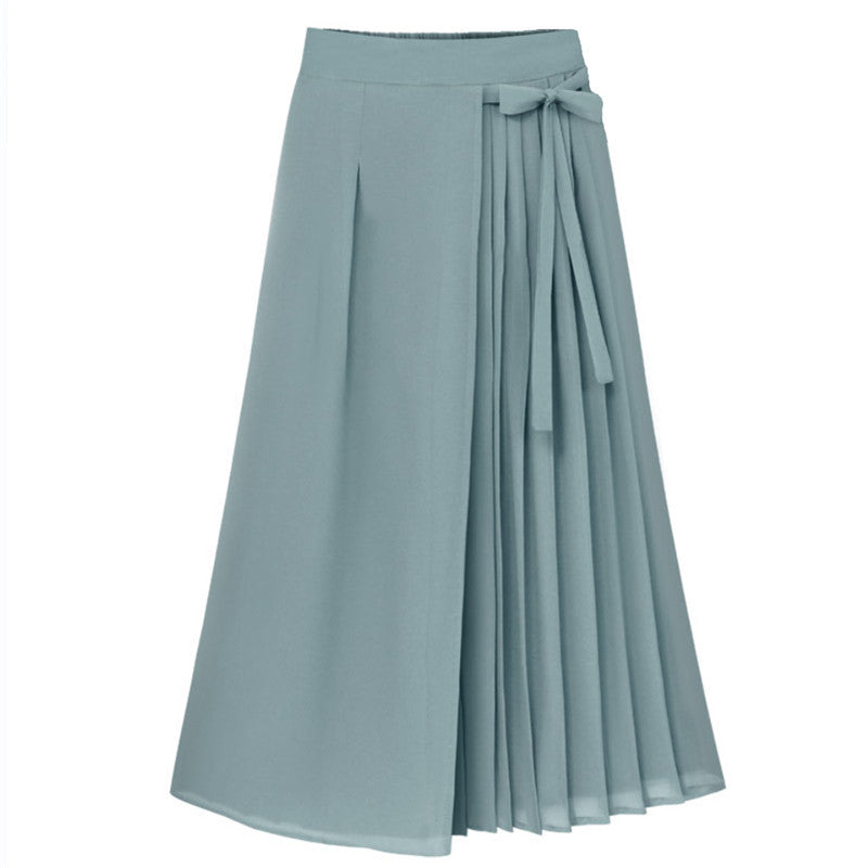 Damen nan asymmetrischer Wickel-Midirock mit teilplissee und Bindeschleife EB