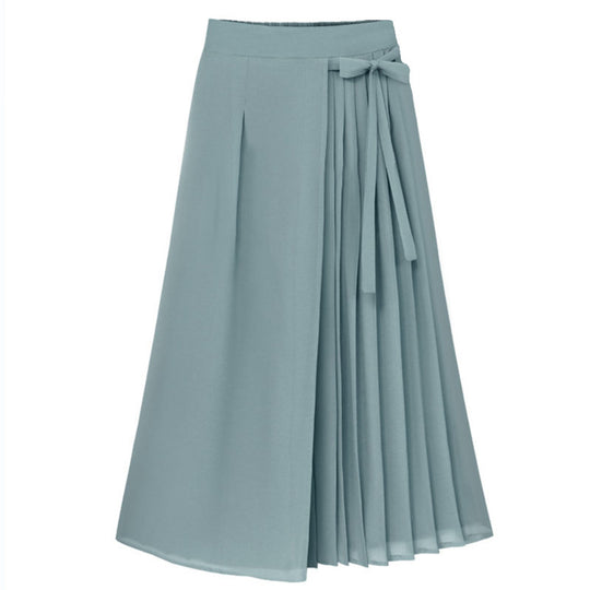 Damen nan asymmetrischer Wickel-Midirock mit teilplissee und Bindeschleife EB