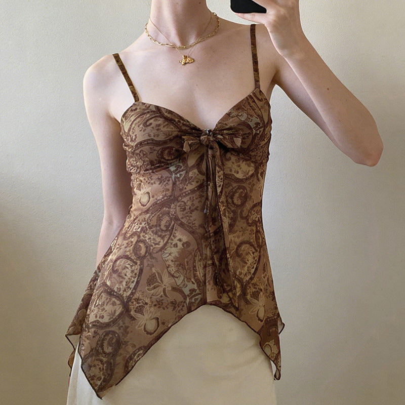 Damen luftiges und elegantes Spaghetti-Trägertop mit floralem Muster EB