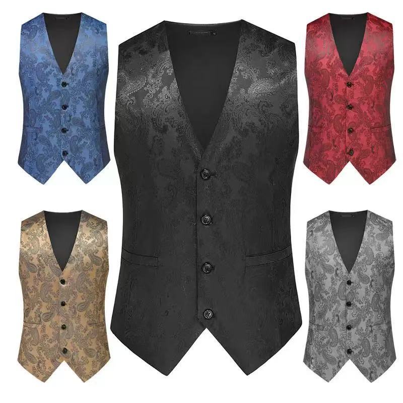 Herren nan feine Jacquard-Anzugweste mit V-Ausschnitt, Zierknöpfen und schmaler Silhouette EB