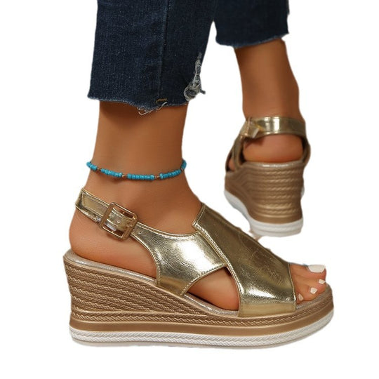 Damen Wedge-Pantoletten mit geschlossenen Fersen und modischen Cut-Outs EB