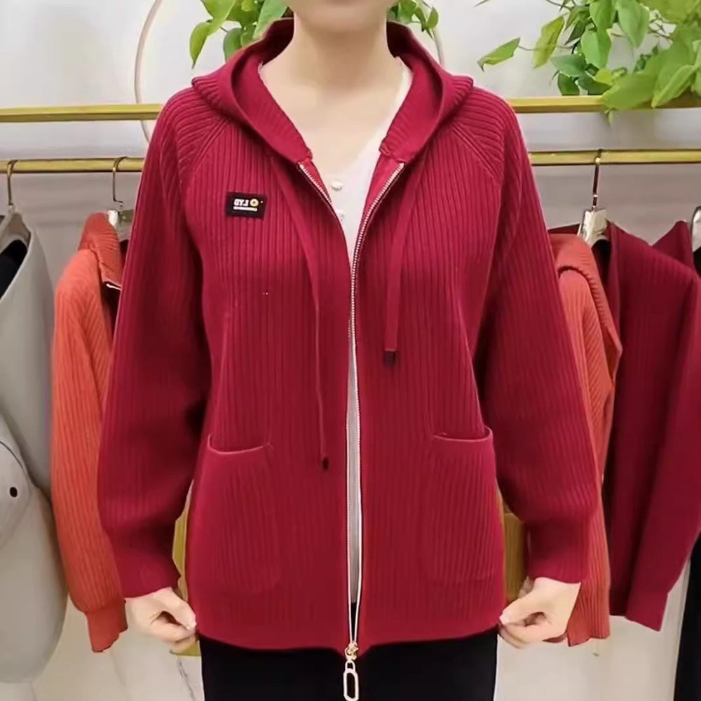 Damen Kapuzenjacke mit strukturiertem Strickdesign und praktischen Taschen EB