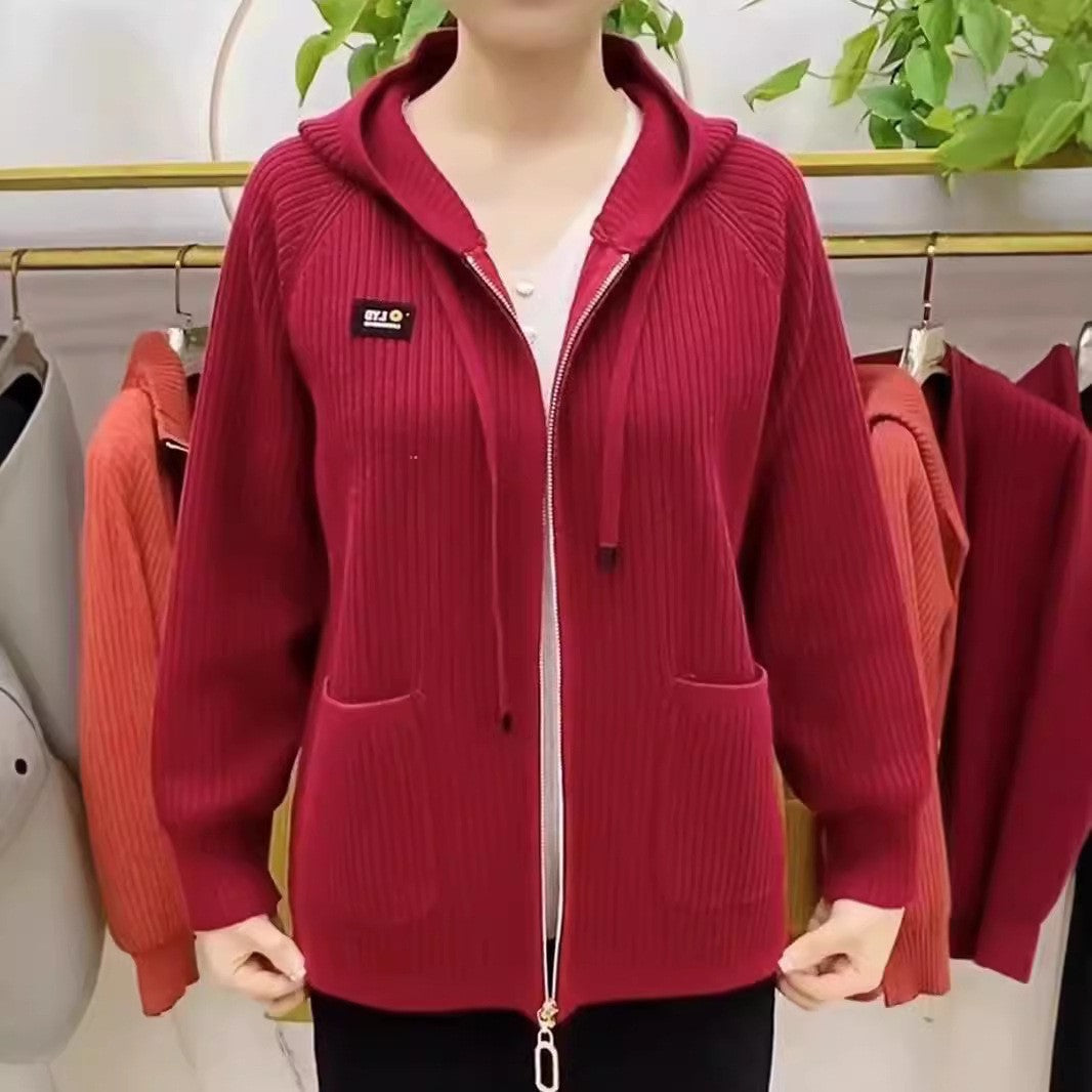 Damen Kapuzenjacke mit strukturiertem Strickdesign und praktischen Taschen EB