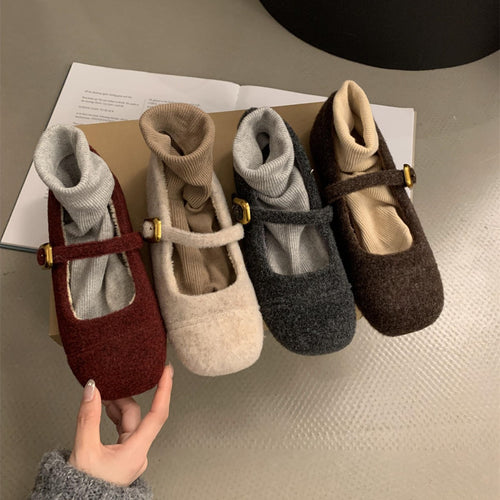 Damen Filz Ballerinas mit praktischem Riemchen und luxuriösem Innenfutter EB