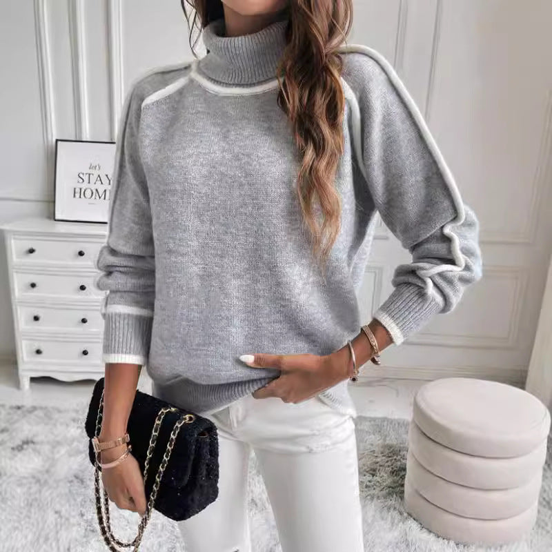 Damen Übergroße Strickpullover mit Stehkragen EB