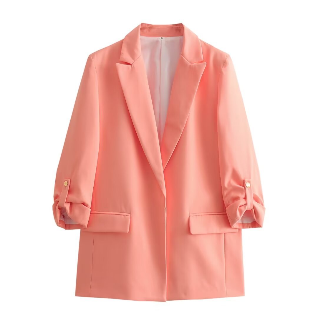 Damen elegante Blazerjacke mit strukturierten Ärmeln und dezenten Goldakzenten EB