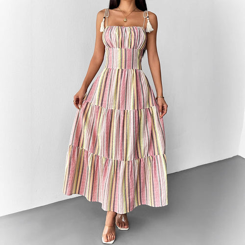 Damen Maxikleid mit maritimem Streifenmuster und raffinierten Trägerdetails EB