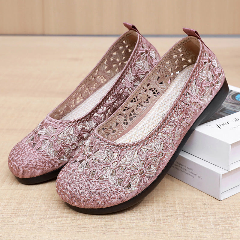 Damen Ballerinas mit feiner Häkel-Aussparung und rutschfester Sohle EB