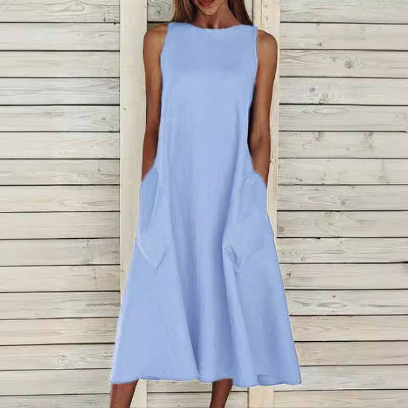 Damen luftiges Maxikleid mit praktischen Seitentaschen EB