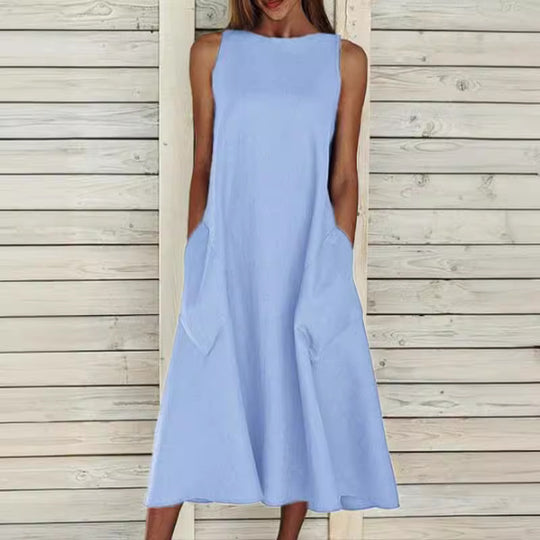 Damen luftiges Maxikleid mit praktischen Seitentaschen EB
