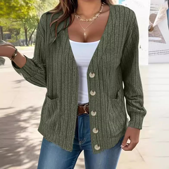 Damen Strickjacke mit Knopfleiste und seitlichen Taschen EB