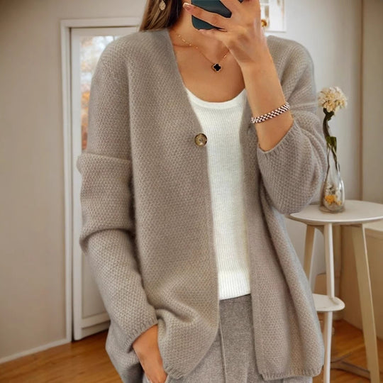 Damen nan strukturierter Strickcardigan mit V-Ausschnitt und verdeckter Knopfleiste EB